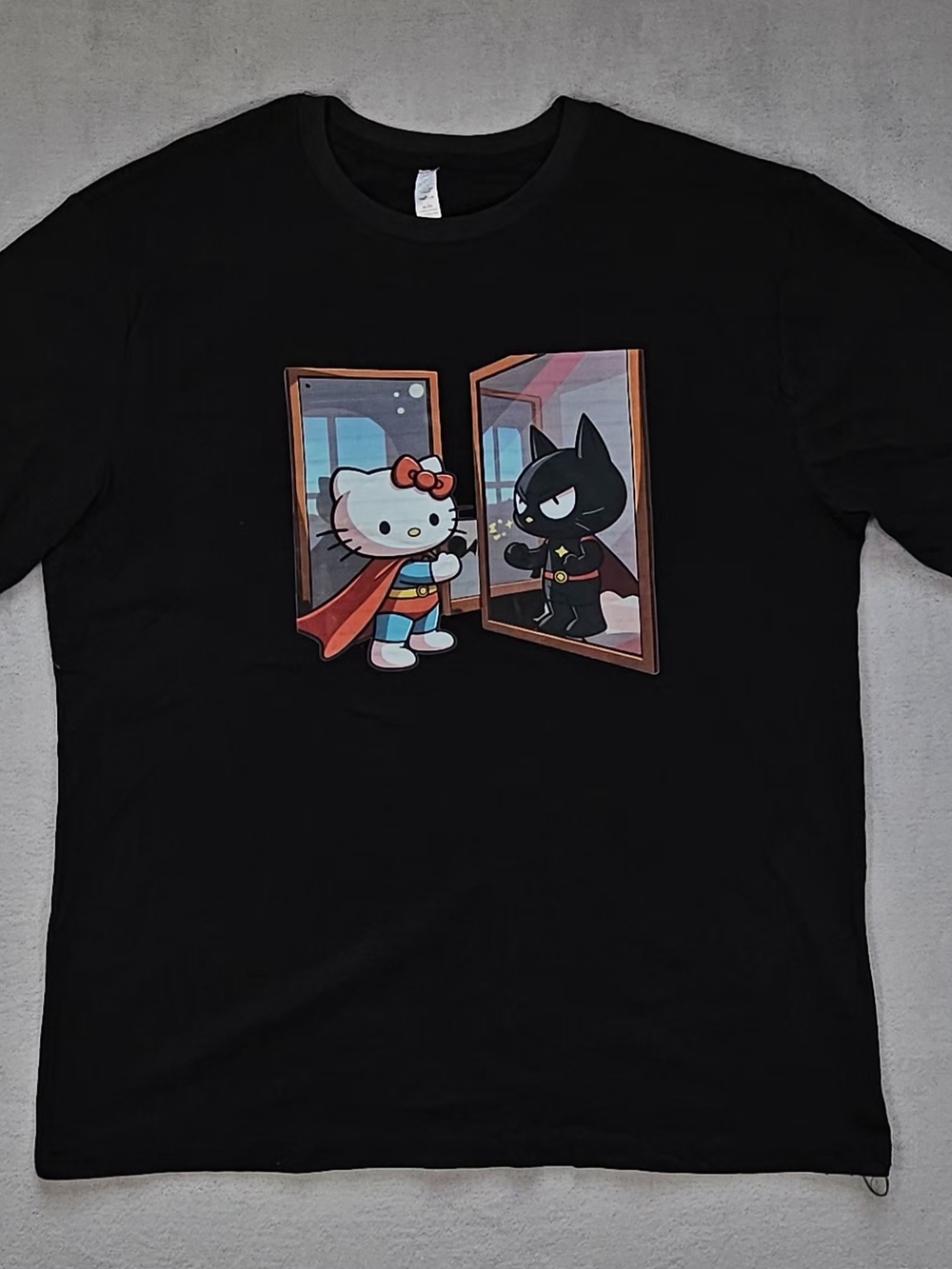 Hello Kitty & Badtz-Maru Graphic T-Shirt Black Anime Cartoon Tee XL New Unisex